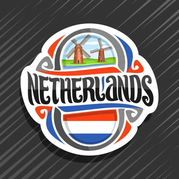 Vector Logo Netherlands Country Fridge Magnet Dutch Flag Original Brush — Stock Vector