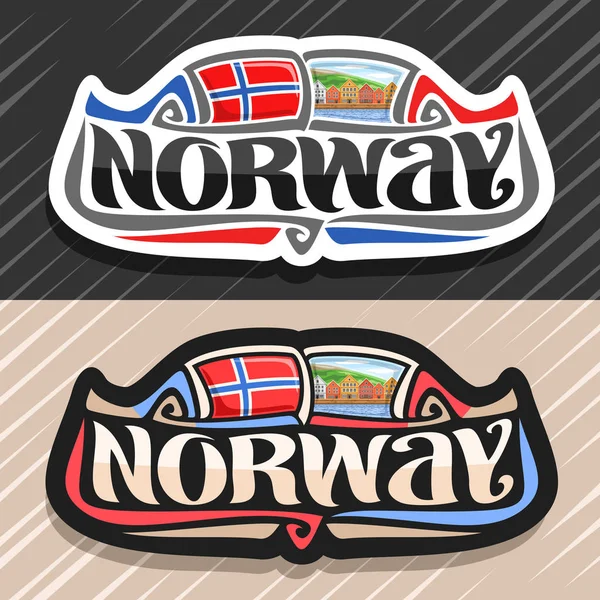 Vector Logo Voor Noorwegen Land Koelkast Magneet Met Noorse Vlag — Stockvector