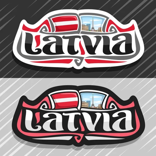 Logo Vectoriel Pour Pays Lettonie Aimant Pour Réfrigérateur Avec Drapeau — Image vectorielle