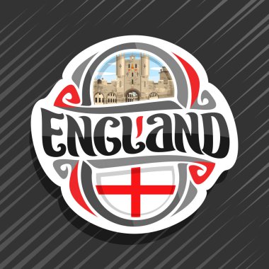 İngiltere'de, İngiliz bayrağı, word İngiltere ve ulusal İngilizce sembol - York, Micklegate Bar mavi bulutlu gökyüzü arka plan üzerinde Güney girişi için orijinal fırça yazı ile buzdolabı mıknatıs için vektör logo