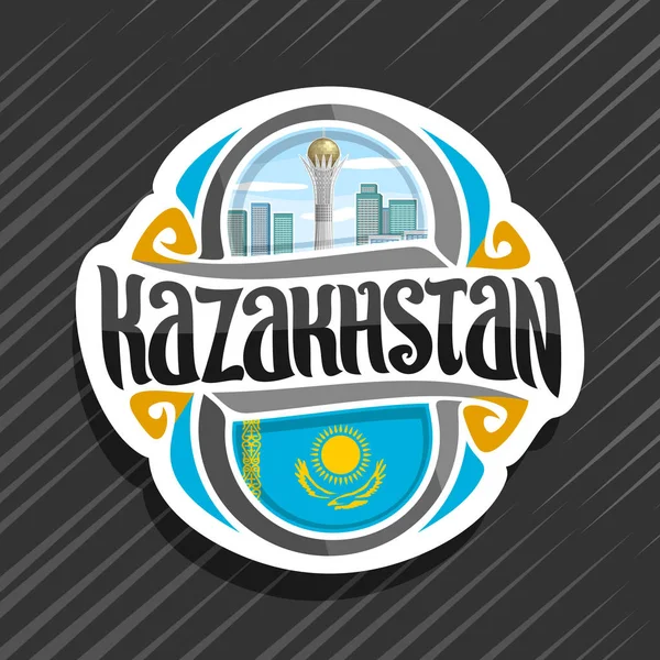 Vektor Logo Ország Kazahsztánban Hűtőmágnes Kazah Állami Zászló Eredeti Ecset — Stock Vector