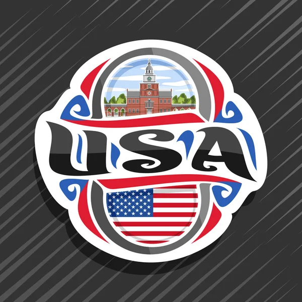 Vektor Logotypen För Usa Land Kylskåpsmagnet Med Flagga Förenta Staterna — Stock vektor