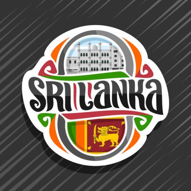 Sri Lanka ülke, sri Lankalı devlet bayrağı, kelime sri lanka ve ulusal srilankan sembolü - Colombo Dewatagaha Camii'nde gökyüzü arka plan üzerinde orijinal fırça yazı ile buzdolabı mıknatıs için vektör logo.