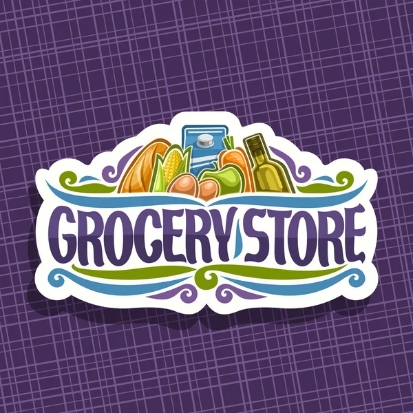 Vector Logo Voor Supermarkt Wit Bord Met Koken Olie Frans — Stockvector