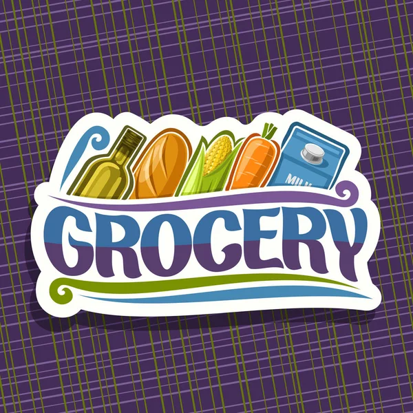 Logotipo Vectorial Para Tienda Comestibles Letrero Blanco Con Aceite Cocina — Vector de stock