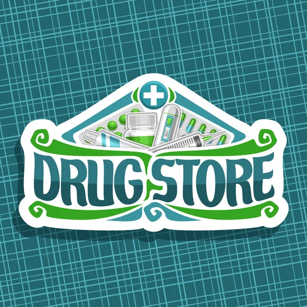 Vector Logo Drug Store Cut Paper Sign Green Container Digital — Stock Vector