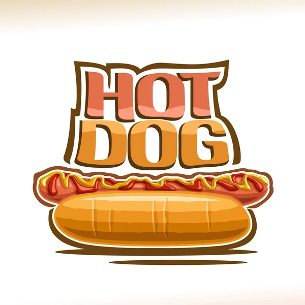 Vektorposter Für Hot Dog Schweinswurst Frisch Geschnittenem Brötchen Mit Gelbem — Stockvektor