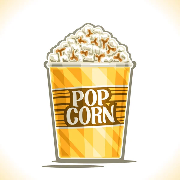 Poster Vettoriale Pop Corn Secchio Cartone Giallo Pieno Popcorn Salato — Vettoriale Stock