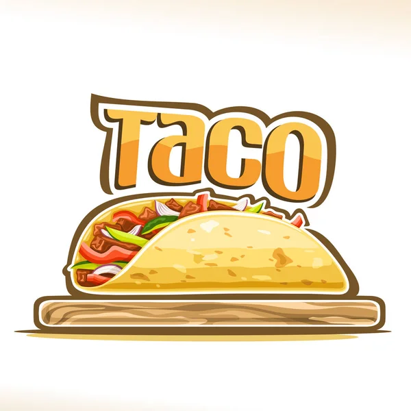 Poster Vectorial Pentru Taco Mexican Carnitas Mărunțit Tortilla Legume Proaspete — Vector de stoc