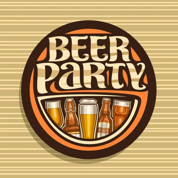 Vektorové Logo Pro Beer Party Tmavé Kulaté Cedulka Půllitrech Návrhu — Stockový vektor