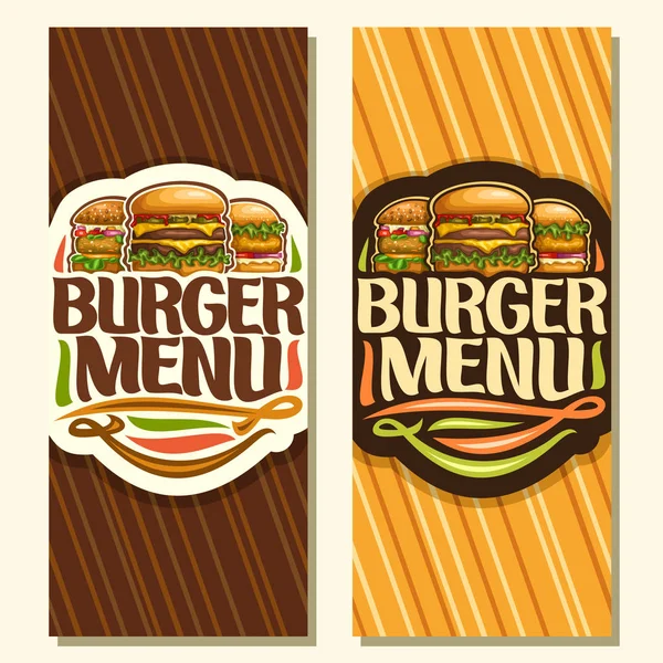 Banderas Vectoriales Para Burger Menu Folleto Con Hamburguesa Queso Hamburguesa — Vector de stock