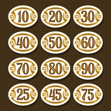 Yıldönümü için numara simgeler düğün, oval izole nesneleri koleksiyonu hat numaraları, retro flourishes ile basit sayısal Etiketler gösterimi için beyaz şık sembolleri vektör ayarla.