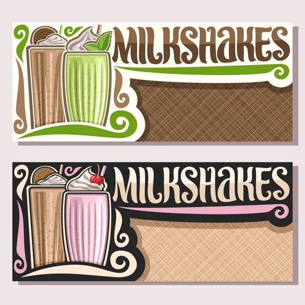 Vector Banners Milkshakes Copy Space Flyers Dairy Cocktails Decorated Choko — Stock Vector