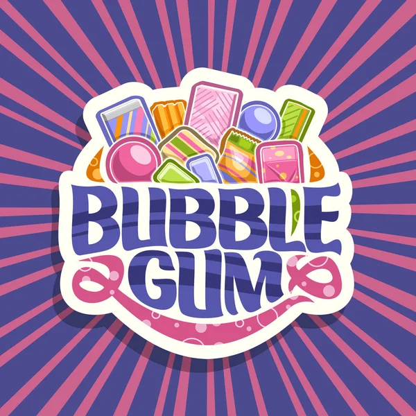 Vector Logo Bubble Gum White Sign Pile Colorful Chewing Bubblegums — Stock Vector