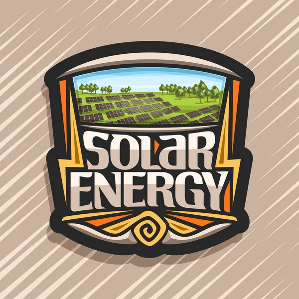 Logotipo Vectorial Para Energía Solar Etiqueta Oscura Con Muchos Paneles — Vector de stock