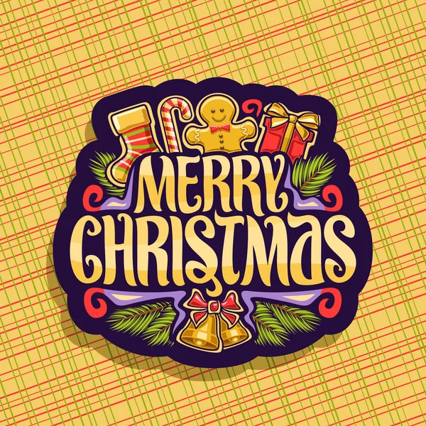 Logo Vectorial Para Feliz Navidad Signo Decorativo Oscuro Con Calcetines — Vector de stock