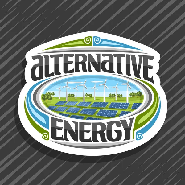 Vektor Logo Für Alternative Energien Weißer Aufkleber Mit Vielen Sonnenkollektoren — Stockvektor