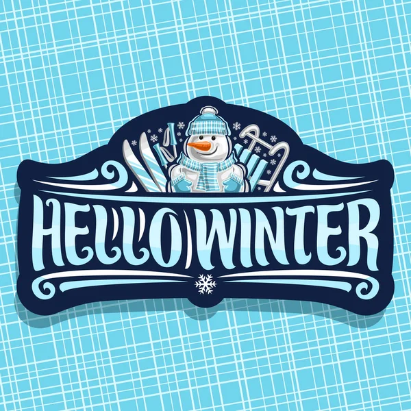 Vector Logo Voor Wintervakantie Donkere Bord Met Cartoon Gelukkig Sneeuwpop — Stockvector