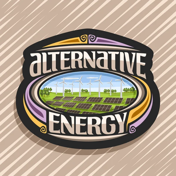 Vektor Logo Für Alternative Energien Dunkles Etikett Mit Vielen Sonnenkollektoren — Stockvektor
