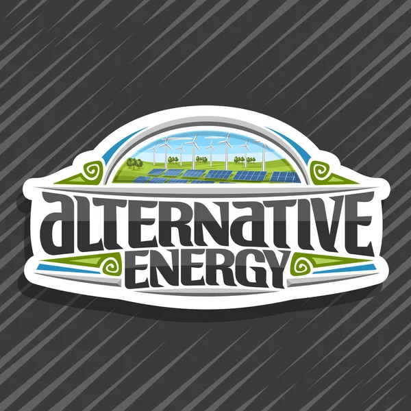 Vektor Logo Für Alternative Energien Weißes Etikett Mit Array Sonnenkollektoren — Stockvektor