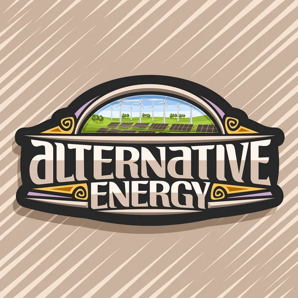 Vektor Logotypen För Alternativ Energi Mörk Klistermärke Med Array Solpaneler — Stock vektor