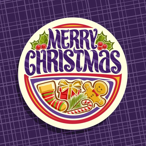 Logotipo Vectorial Para Feliz Navidad Etiqueta Redonda Blanca Con Calcetines — Archivo Imágenes Vectoriales
