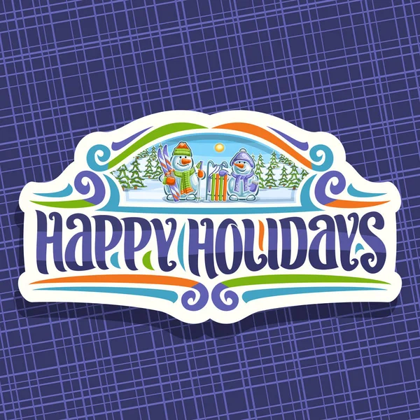 Vector Logo Voor Happy Holidays Gesneden Papier Retro Sticker Met — Stockvector