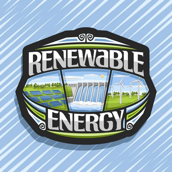 Vektor Logo Für Erneuerbare Energien Dunkle Plakette Mit Array Sonnenkollektoren — Stockvektor