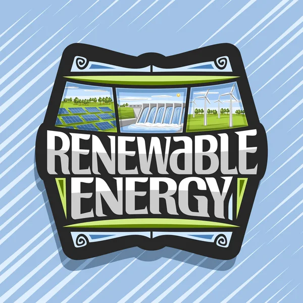 Vector Logo Renewable Energy Dark Badge Array Solar Panels Water — Stock vektor