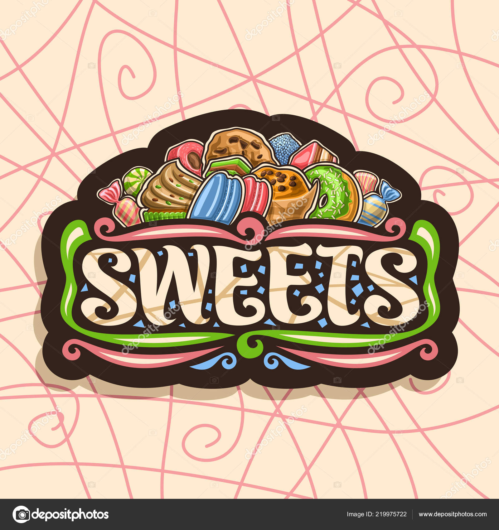 Vector Logo Sweets Dark Signboard Heap Cartoon Gourmet Baked Goods