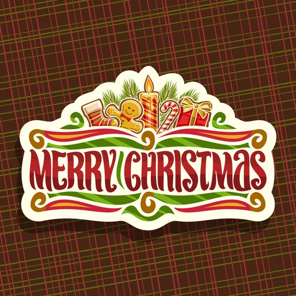 Vektor Logo Für Frohe Weihnachten Geschnittenes Papierschild Mit Kindersocke Süßer — Stockvektor