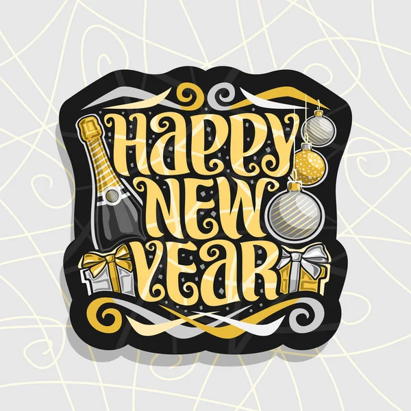 Vector Logo Happy New Year Dark Badge Bottle Premium Champagne — Stock Vector