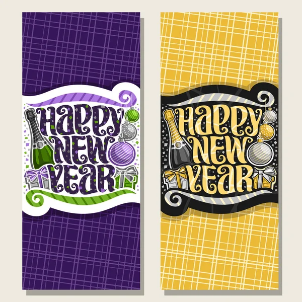 Vector Banners Happy New Year Bottle Premium Champagne Hanging Green — Stock Vector