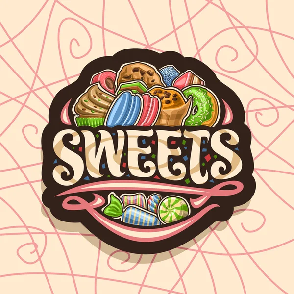 Vector Logo Sweets Dark Signboard Heap Cartoon Gourmet Baked Goods — Stock Vector