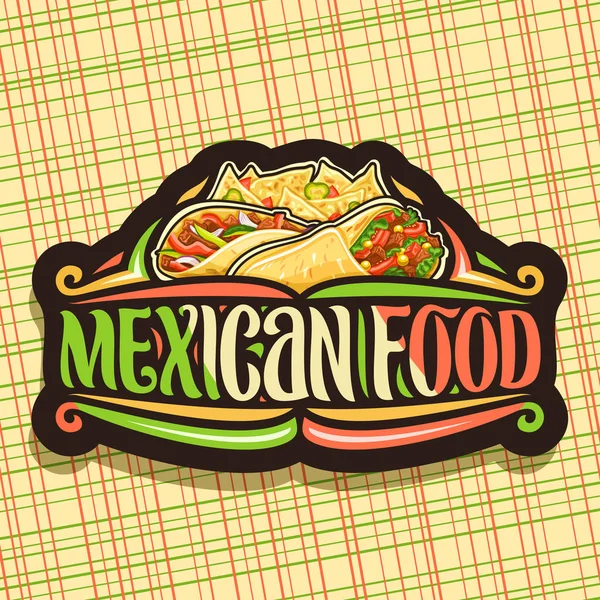 Logo Vectorial Para Comida Mexicana Pegatina Oscura Con Burrito Gourmet — Vector de stock