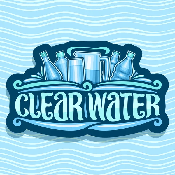 Vektor Logo Für Klares Wasser Dunkler Retro Aufkleber Mit Verschiedenen — Stockvektor