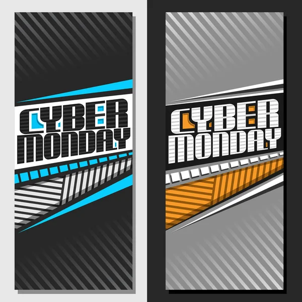 Vector Vertical Banners Cyber Monday Grey Futuristic Flyers Original Typeface — Stock Vector