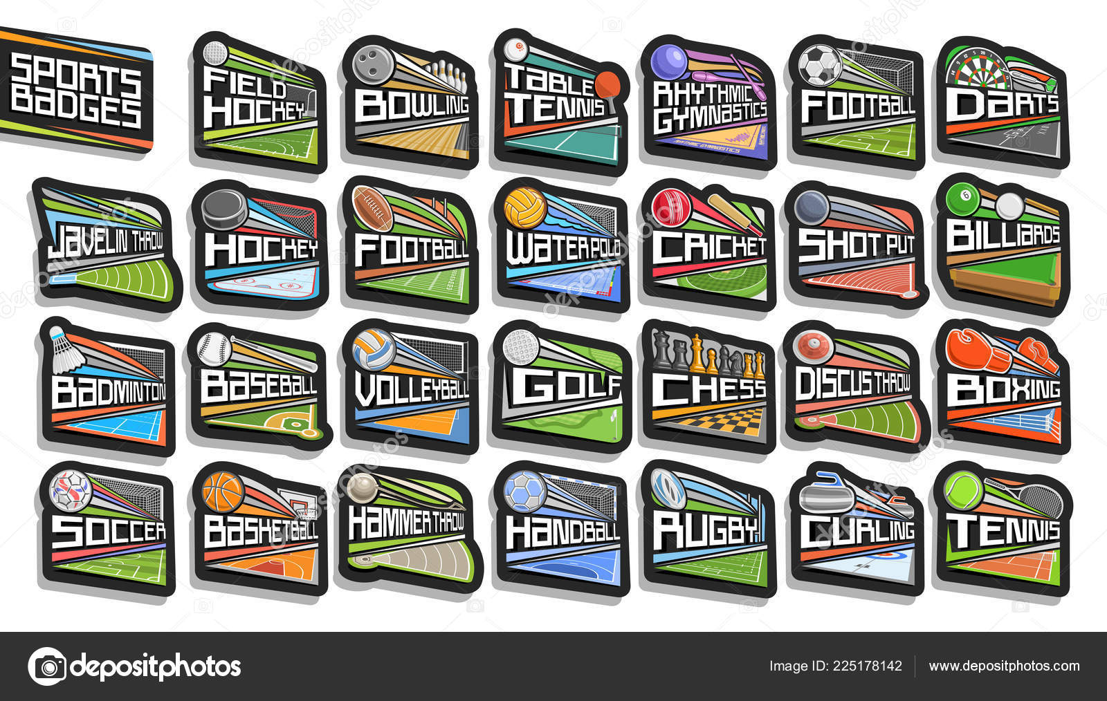 Vector Set Sports Badges Signs Different Kind Sport Games Original Stock Vector by ©mihmihmal 225178142