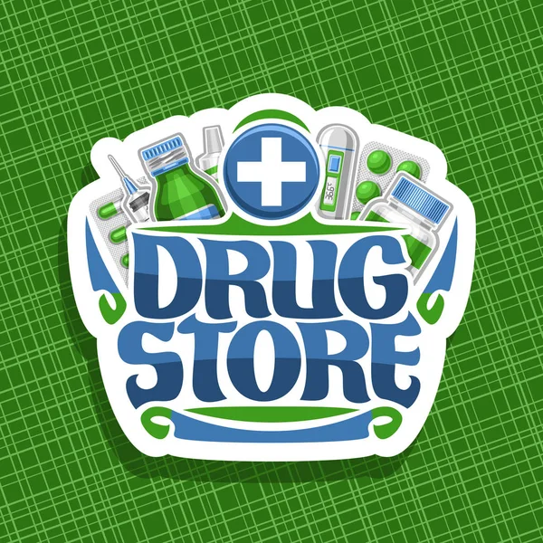 Vector Logo Drug Store Cut Paper Sign Green Container Digital — Stock Vector