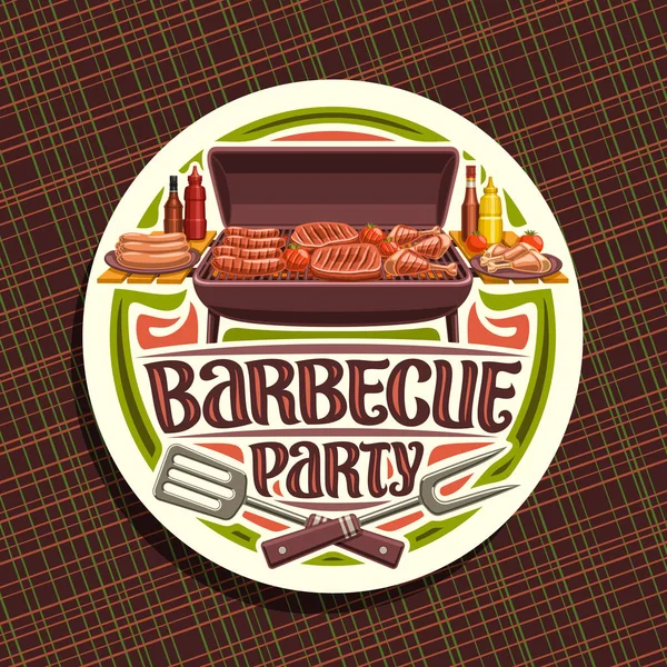 Wektor Logo Dla Grill Party Białe Etykiety Okrągłe Parówki Pieczone — Wektor stockowy