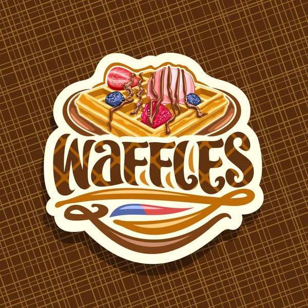 Logotipo Vetor Para Waffles Belgas Etiqueta Decorativa Branca Com Panqueca — Vetor de Stock