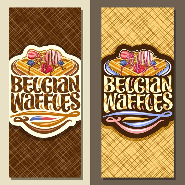 Wektor Banery Dla Belgian Waffles Ulotki Tradycyjnych Kwadratowych Ciasta Świeże — Wektor stockowy