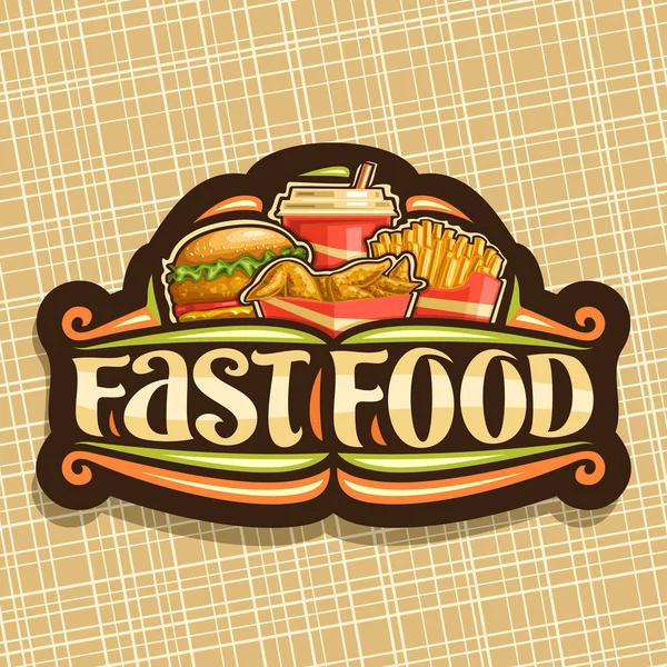 Vektorové Logo Pro Rychlé Občerstvení Vývěsní Štít Sadou Čerstvých Chickenburger — Stockový vektor