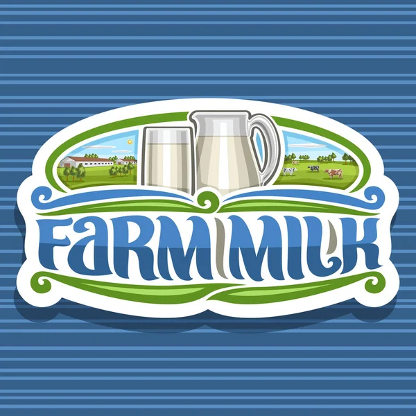 Logotipo Vectorial Para Farm Milk Pegatina Decorativa Blanca Con Ilustración — Archivo Imágenes Vectoriales