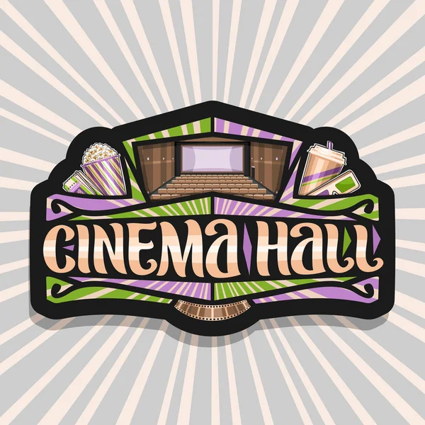 Διάνυσμα Λογότυπο Για Την Κινηματογραφική Αίθουσα Διακοσμητικά Ετικέτα Πράσινο Μωβ — Διανυσματικό Αρχείο