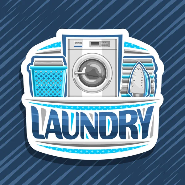 Vector Logo Laundry White Decorative Signage Automatic Washing Machine Blue — Stock Vector