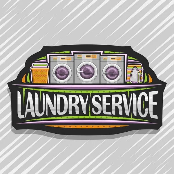 Vektor Logo Für Wäscheservice Schwarzer Dekoranhänger Mit Waschautomaten Hintereinander Orangefarbener — Stockvektor