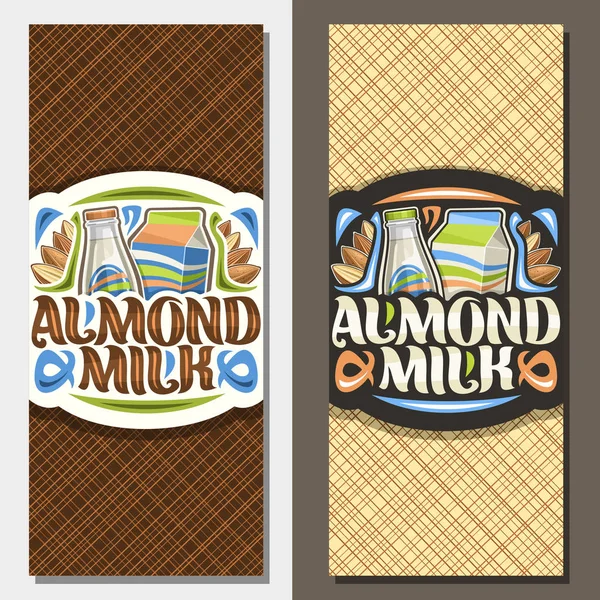 Vector Banners Almond Milk Templates Illustration Full Bottle Cardboard Box — Stock Vector