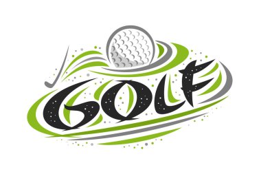 Golf Spor için logo vektör, delik, özgün dekoratif fırça yazı word golf, basit çizgi film spor afiş çizgileri ve beyaz noktalar için isabet top uçan illüstrasyon kontur.