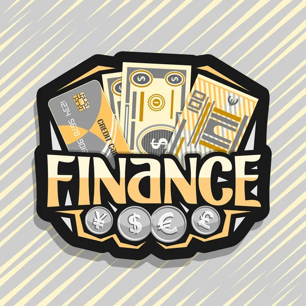 Vektor Logo Für Finanzen Schwarzes Etikett Mit Plastik Karte Cartoon — Stockvektor